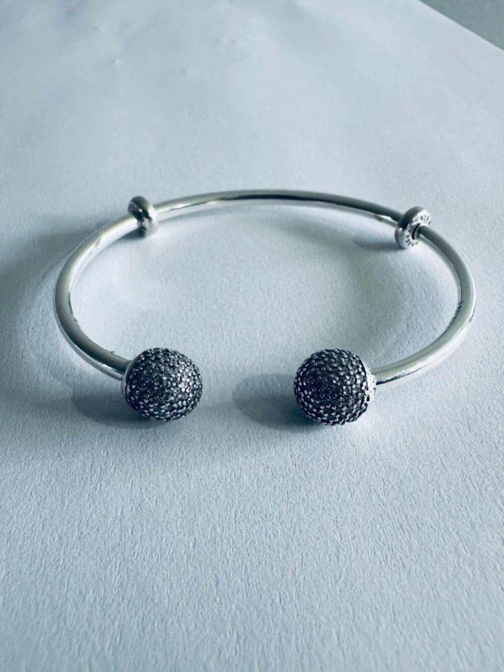 NEW Authentic Pandora Sterling Silver Open Bangle SILVER PAVE Ball